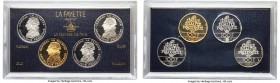 Republic 4-Piece Uncertified platinum, gold, silver, & palladium "La Fayette" 100 Francs Proof Set 1987, 1) silver 100 Francs, KM962a 2) gold 100 Fran...