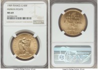 Republic gold "Human Rights" 100 Francs 1989 MS69 NGC,  KM970b. AGW 0.5028 oz. 

HID99912102018