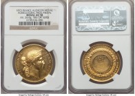 Republic gold Alencon Agricultural Prize Medal 1873 AU58 NGC, 34mm. 24.6gm. BEE OR edge. REPUBLIQUE FRANCAISE, head of Ceres right, name of engraver, ...