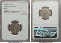 Louis XV Sou Marqué (2 Sols) 1744/3-W MS63 NGC, Lille mint, KM500.22 (overdate unlisted), Vlack-205b (R5). A great rarity within the sou marqué series...