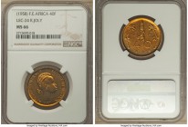 French Colony aluminum-bronze Pattern 40 Francs ND (1958) MS66 NGC, Paris mint, Lec-24. Mintage: 33. By R. Joly. A design stunning for its simplistic ...