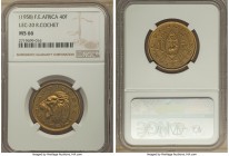 French Colony aluminum-bronze Pattern 40 Francs ND (1958) MS66 NGC, Paris mint, KM-Pn1, Lec-20. Mintage: 33. By Robert Cochet. A boldly rendered and e...