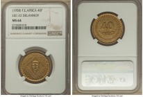 French Colony aluminum-bronze Pattern 40 Francs ND (1958) MS64 NGC, Paris mint, Lec-22. Mintage: 33. By Delannoy. Evincing hardly any post-striking im...