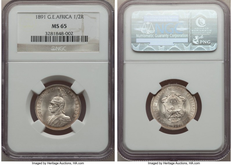 German Colony. Wilhelm II 1/2 Rupie 1891 MS65 NGC, KM4. A superbly gem and fully...