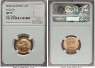 Bavaria. Otto gold 10 Mark 1898-D MS65 NGC, Munich mint, KM911. A satiny gem without a serious flaw to speak of.

HID99912102018