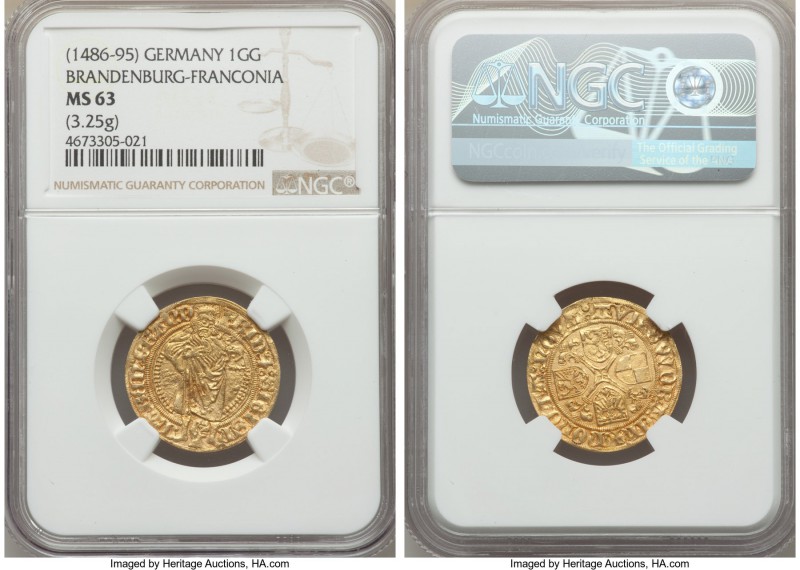 Brandenburg-Franconia. Friedrich & Sigismund (1486-1495) gold Goldgulden ND MS63...