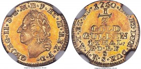 Brunswick-Lüneburg-Calenberg-Hannover. Georg II August gold 1/2 Goldgulden 1750-S MS64 NGC, Hannover mint, KM300. Beautiful deep red toning in the fie...