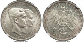Brunswick-Wolfenbüttel. Ernst August 3 Mark 1915-A MS64 NGC, Berlin mint, KM1161. A notably lofty and very desirable near-gem grade for the issue, gra...