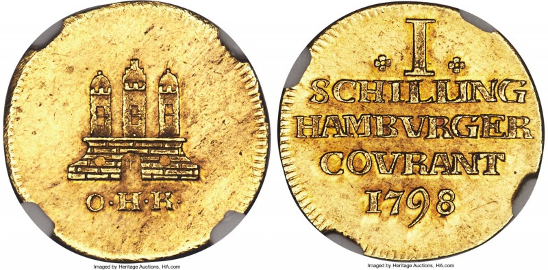 Hamburg. Free City gold Off-Metal Schilling 1798-OHK MS63 NGC, KM-Pn14, Fr-Unl, ...