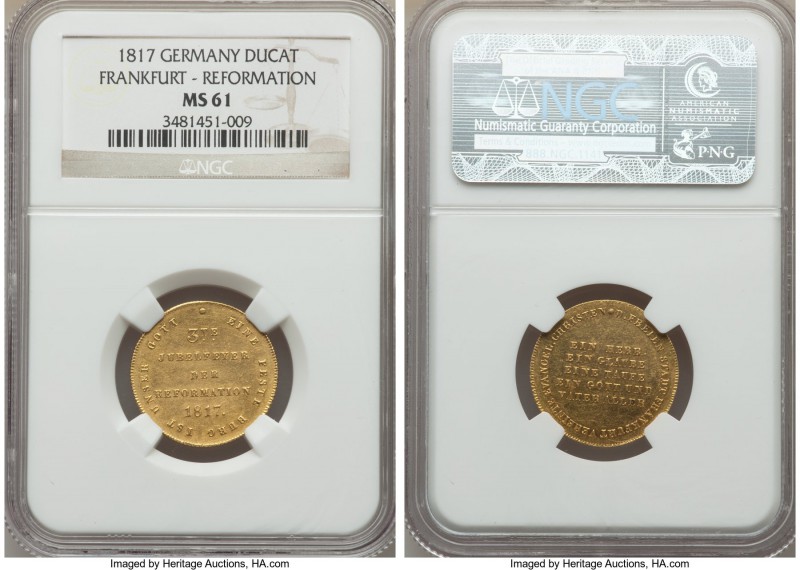 Hamburg. Free City gold "300th Anniversary of the Reformation" Ducat 1817 MS61 N...