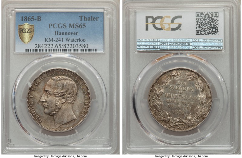 Hannover. Georg V Taler 1865-B MS65 PCGS, Hannover mint, KM241. This coin was gi...