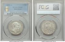 Hesse-Darmstadt. Ludwig IV 2 Mark 1891-A XF45 PCGS, Berlin mint, KM363. A most elusive single-year issue preserving a captivating amount of glassy lus...