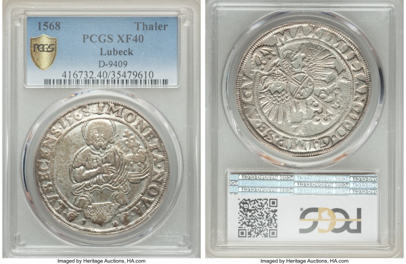 Lübeck. Free City Taler 1568 XF40 PCGS, Dav-9409. With the titles of Holy Roman ...