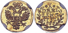 Lübeck. Free City gold Off-Metal Dreiling (1/4 Ducat) 1752-JJJ MS64 NGC, KM-Unl. (cf. 166 for silver striking), Behrens-541b. A great conditional rari...