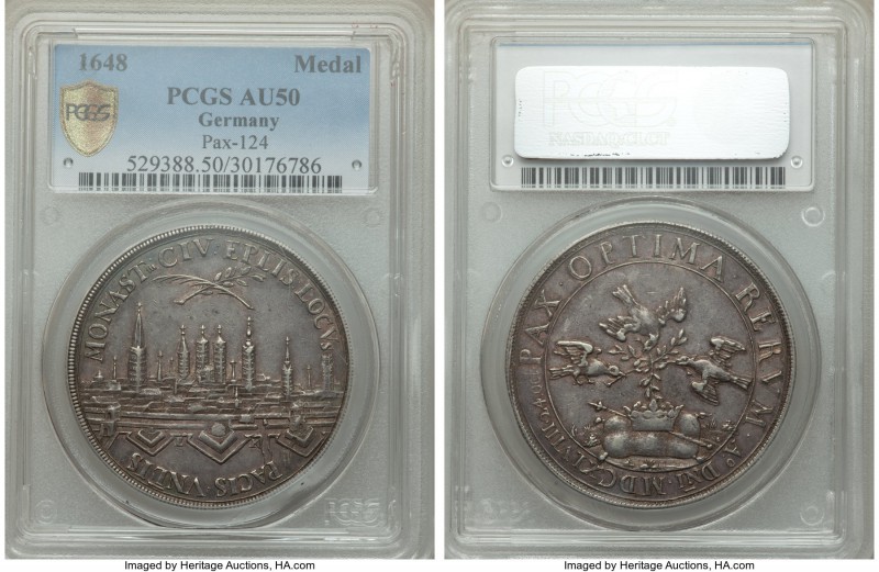 Munster. Bishopric Medallic "Peace of Westphalia" Taler 1648 AU50 PCGS, 39mm, Pa...