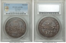 Munster. Bishopric Medallic "Peace of Westphalia" Taler 1648 AU50 PCGS, 39mm, Pax-124, cf. KM47 (pictured, not described). By E. Ketteler. A significa...