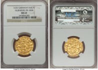 Nurnberg. Free City gold Ducat 1636 MS63 NGC, KM136, Fr-1828. Struck during the Thirty Years War with the reverse legend proclaiming Nurnberg a Republ...