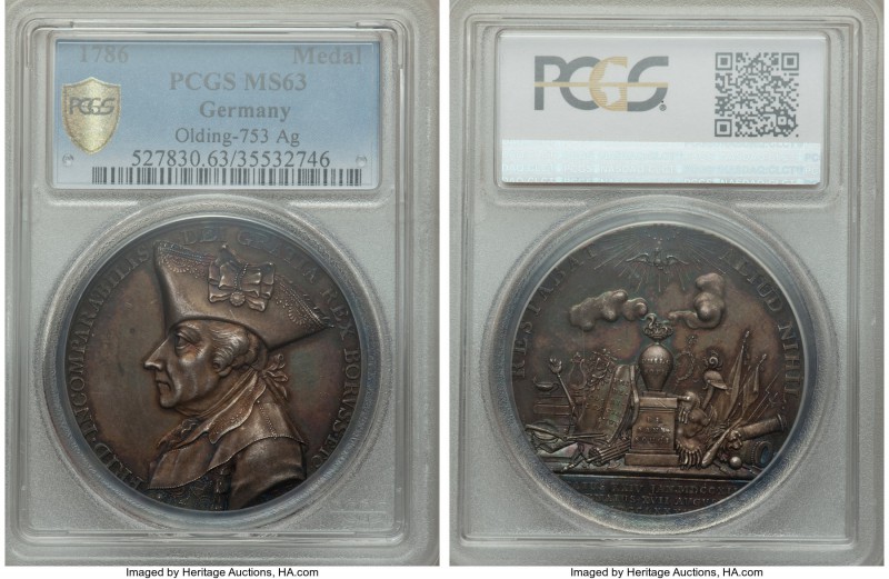 Prussia silver "Frederick the Great Tribute" Medal 1786 MS63 PCGS, 43mm, Olding-...