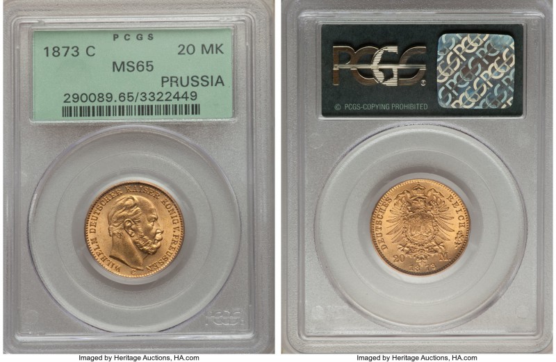 Prussia. Wilhelm I gold 20 Mark 1873-C MS65 PCGS, Frankfurt mint, KM501.

HID999...