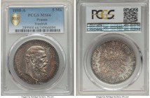 Prussia. Friedrich III 5 Mark 1888-A MS66 PCGS, Berlin mint, KM512. Ideally struck and beautiful tonal flares throughout.

HID99912102018