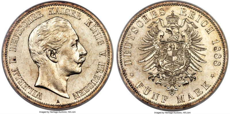 Prussia. Wilhelm II 5 Mark 1888-A MS64 PCGS, Berlin mint, KM513, Jaeger-101. A d...