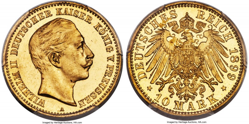 Prussia. Wilhelm II gold Proof 10 Mark 1899-A PR64 Deep Cameo PCGS, KM520. Right...