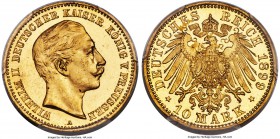Prussia. Wilhelm II gold Proof 10 Mark 1899-A PR64 Deep Cameo PCGS, KM520. Right on the cusp of Gem Mint State. 

HID99912102018