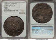Saxony. Johann Georg II Vicariate Taler 1657 MS62 NGC, Dresden mint, KM481, Dav-7630. Handsomely and subtly toned over expertly engraved devices with ...