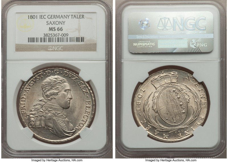 Saxony. Friedrich August III Taler 1801-IEC MS66 NGC, Dresden mint, KM1027.2. A ...
