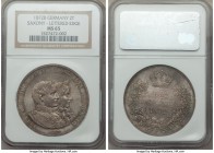 Saxony. Johann 2 Taler 1872-B MS65 NGC, Dresden mint, KM1231. Lettered edge variety. Beautifully toned to a prominent champagne and replete with cartw...