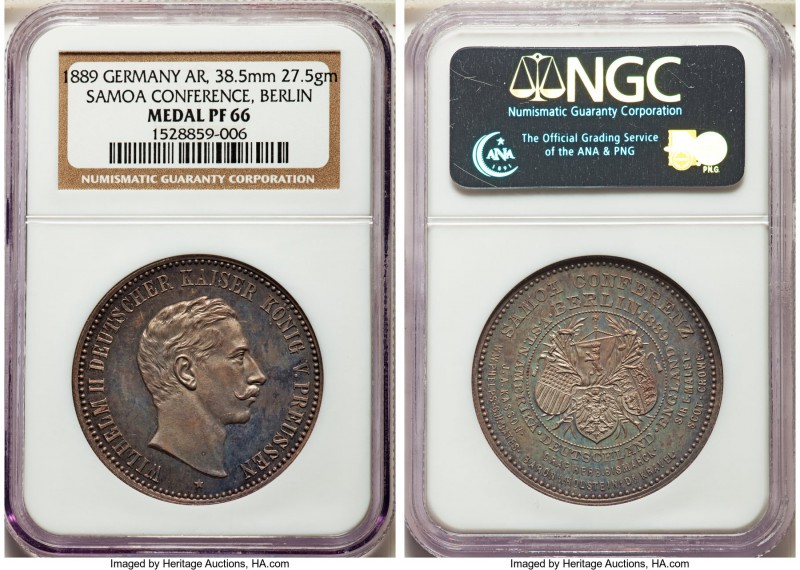 Wilhelm II silver Proof "Samoa Conference in Berlin" Medal 1889 PR66 NGC, 27.5gm...