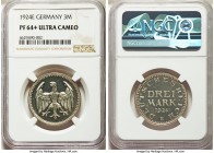 Weimar Republic Proof 3 Mark 1924-E PR64+ Ultra Cameo NGC, Muldenhutten mint, KM43. A deeply mirrored proof from a more desirable mint.

HID9991210201...