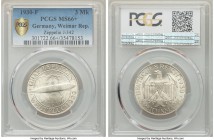 Weimar Republic "Zeppelin" 3 Mark 1930-F MS66+ PCGS, Stuttgart mint, KM67. A resplendent gem, impeccably struck, and most desirable as currently there...