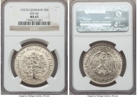 Weimar Republic "Oaktree" 5 Mark 1927-D MS65 NGC, Munich mint, KM56. Lustrous and lightly toned, with noticeable die polish lines in the fields.

HID9...