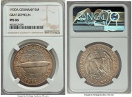 Weimar Republic "Zeppelin" 5 Marks 1930-A MS66 NGC, Berlin mint, KM68. Bright flashes of cartwheel luster whirl playfully across the bright silvery fi...