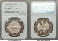 Weimar Republic Proof "Zeppelin" 5 Mark 1930-F PR65 Ultra Cameo NGC, Stuttgart mint, KM68. An immensely coveted commemorate type in proof grades, hint...