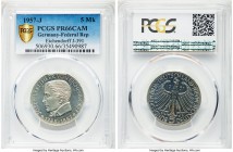 Federal Republic Proof 5 Mark 1957-J PR66 Cameo PCGS, Hamburg mint, KM117. Proof mintage of 2,000 pieces.

HID99912102018