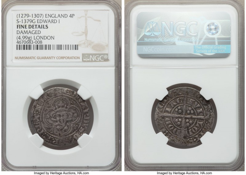 Edward I (1272-1307) Groat (4 Pence) ND (1279-1307) Fine Details (Damaged) NGC, ...