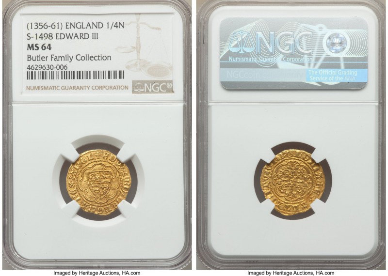 Edward III (1327-1377) gold 1/4 Noble ND (1356-1361) MS64 NGC, London mint (cros...