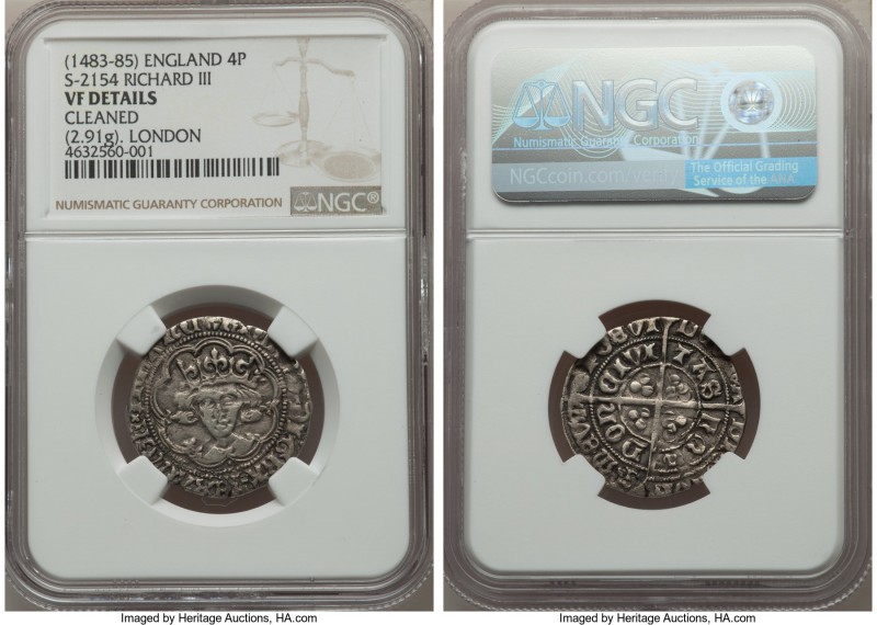 Richard III (1483-1485) Groat (4 Pence) ND VF Details (Cleaned) NGC, London mint...