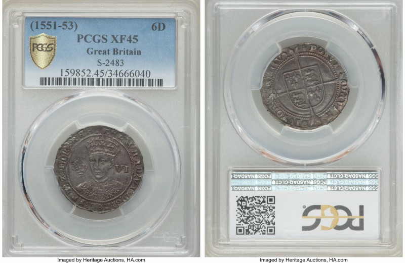 Edward VI (1547-1553) 6 Pence ND (1551-1553) XF45 PCGS, London mint, Tun mm, S-2...