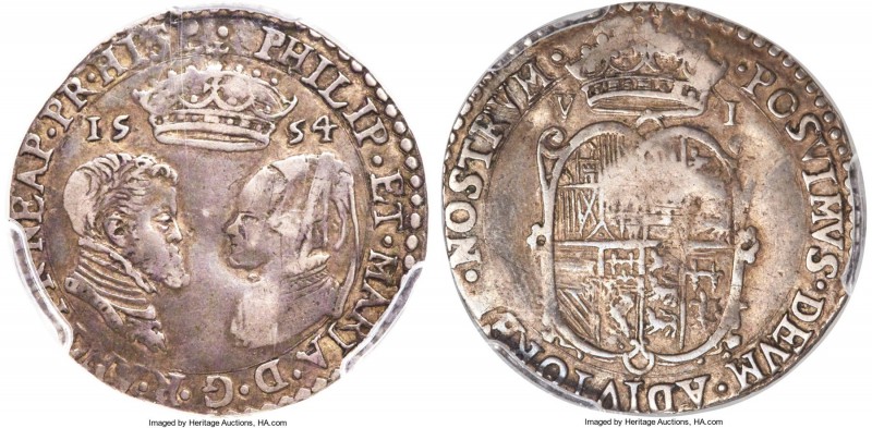 Philip II of Spain & Mary I (1554-1558) 6 Pence 1554 VF35 PCGS, London mint, wit...