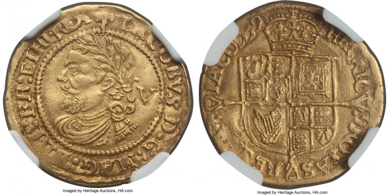 James I (1603-25) gold 1/4 Laurel ND (1624) AU53 NGC, Tower mint, 2.27gm, KM69, ...