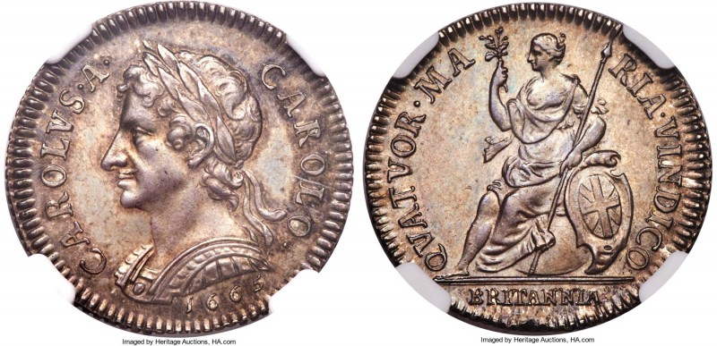 Charles II silver Proof Pattern Farthing 1665 PR64 NGC, KM-PnR33, Peck-407. Reed...