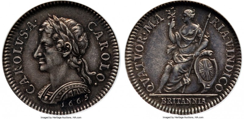 Charles II silver Proof Pattern Farthing 1665 PR63 NGC, KM-PnR33, Peck-414. Shor...