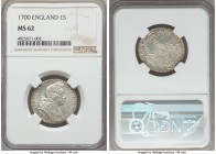 William III Shilling 1700 MS62 NGC, KM504.1, S-3516. An icy specimen utterly devoid of any of the weakness or shallowness of strike so typical of Will...