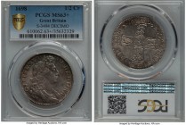 William III 1/2 Crown 1698 MS63+ PCGS, KM492.2, S-3494. DECIMO edge. Pervaded by an uncharacteristic originality throughout for an issue of William II...