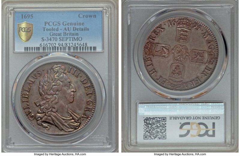 William III Crown 1695 AU Details (Tooled) PCGS, Royal mint, KM486, S-3470. "SEP...
