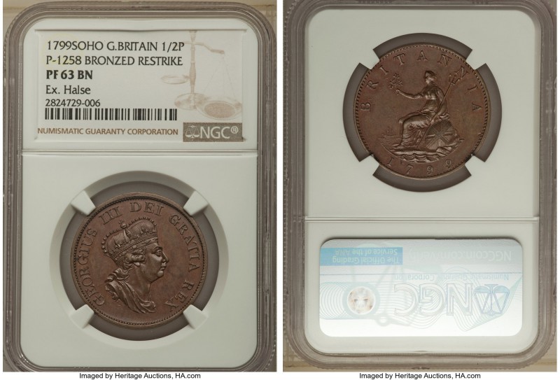 George III bronze Proof Pattern "Restrike" 1/2 Penny 1799-SOHO PR63 Brown NGC, S...