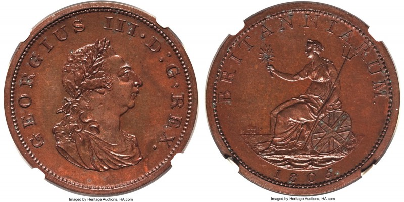George III Bronzed Proof Pattern Restrike Penny 1805-SOHO PR63 Brown NGC, by Tay...